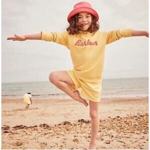 Barbour Girls Yellow Primrose Logo Hoodie Sweatshirt Athleisure Cotton XXL 14